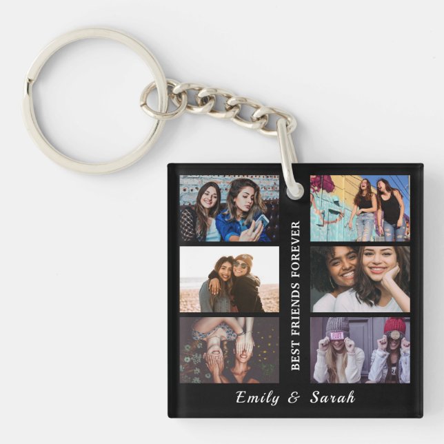 Best Friend Forever Custom 6 Photo collage & Name Key Ring (Front)