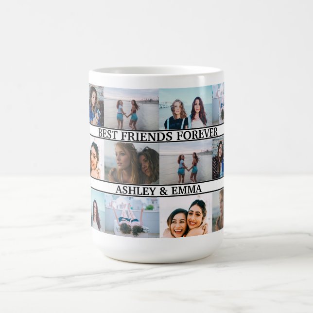 Best Friend Forever Custom Names 12 Photo Collage Coffee Mug (Center)