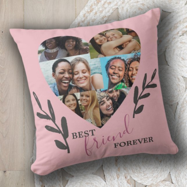 Best Friend Forever Heart Photo Collage Quote Cushion (Creator Uploaded)