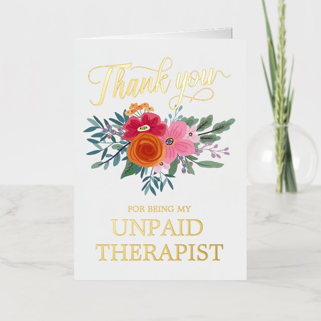 Best Friend Funny Floral Thank You Foil Greeting Card (Front)