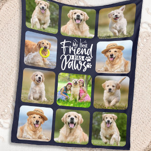 Best Friend Has Paws Pet Photo Collage Dog Lover Fleece Blanket