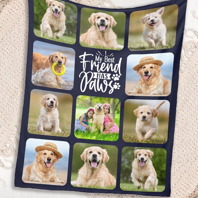 Best Friend Has Paws Pet Photo Collage Dog Lover Fleece Blanket (Creator Uploaded)
