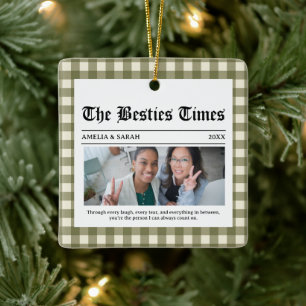 Best Friend Holiday Besties Newspaper Photo Ceramic Ornament