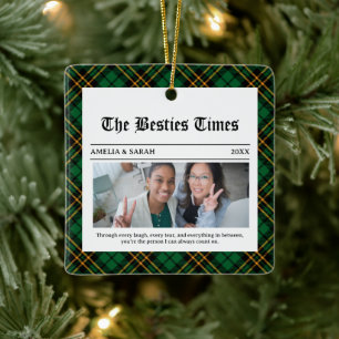 Best Friend Holiday Besties Newspaper Photo Ceramic Ornament
