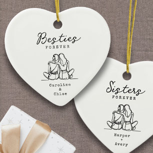 Best Friend Line Art Personalized Names Keepsake Ceramic Tree Decoration