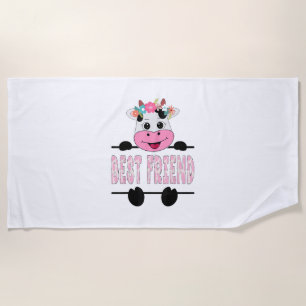 Best Friend Of The Birthday Girl Cow Friend Family Beach Towel