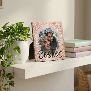 Best Friend Pink Glitter Bestie Photo Keepsake Plaque