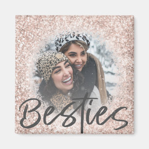 Best Friend Pink Glitter Photo Keepsake Magnet