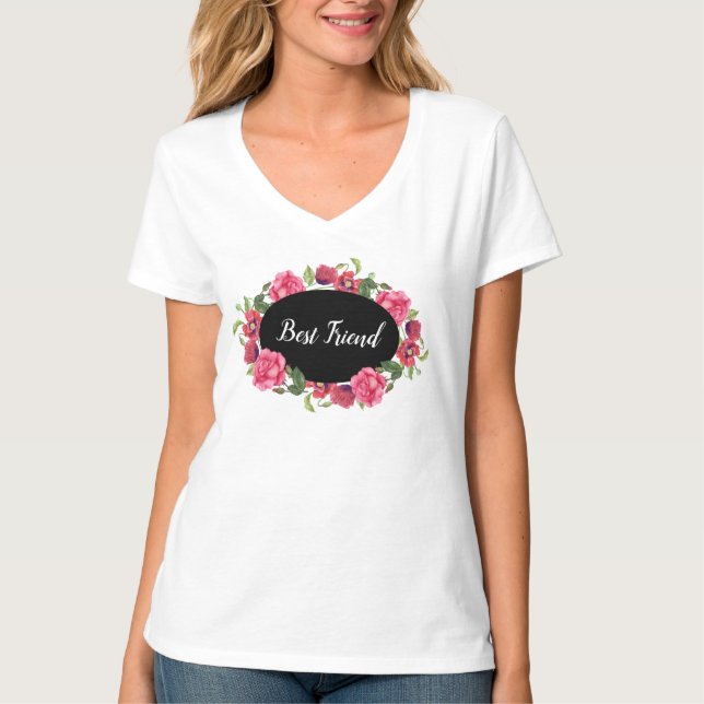 Best Friend Poppy Rose Flower Circle Wreath Design T-Shirt (Front)