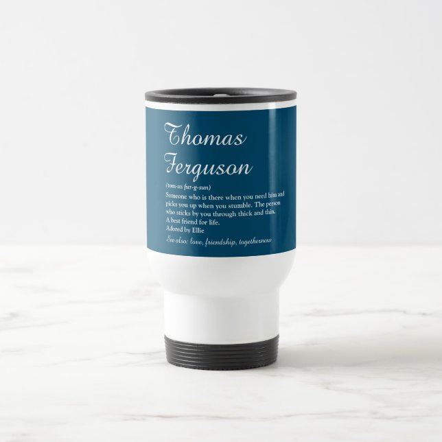 Best Friend Script Name Definition Fun Blue Travel Mug (Center)
