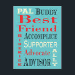 Best Friend Subway Art Invitation Postcard<br><div class="desc">Retro coloured Best Friend Subway Art graphic design by Artinspired*. Perfect for weddings, valentines, birthdays and for appreciation. Use this to ask your friends to be a bestman, bridesmaid, matron of honour, groomsmen or maid of honour. This would also work for asking someone out on a date, marriage proposal, thank...</div>