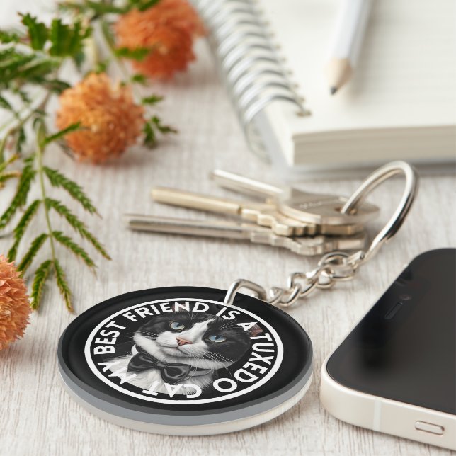 Best Friend Tuxedo Cat Key Ring (Front Right)