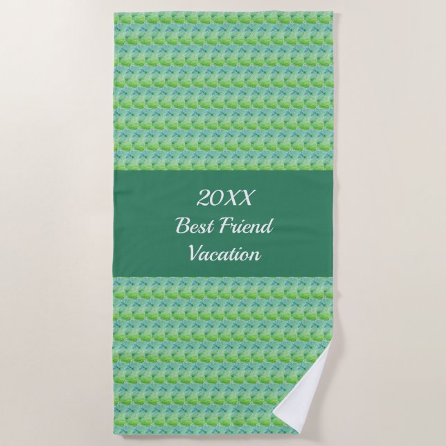 Best Friend Vacation Artistic Green Girls Trip Beach Towel (Front)