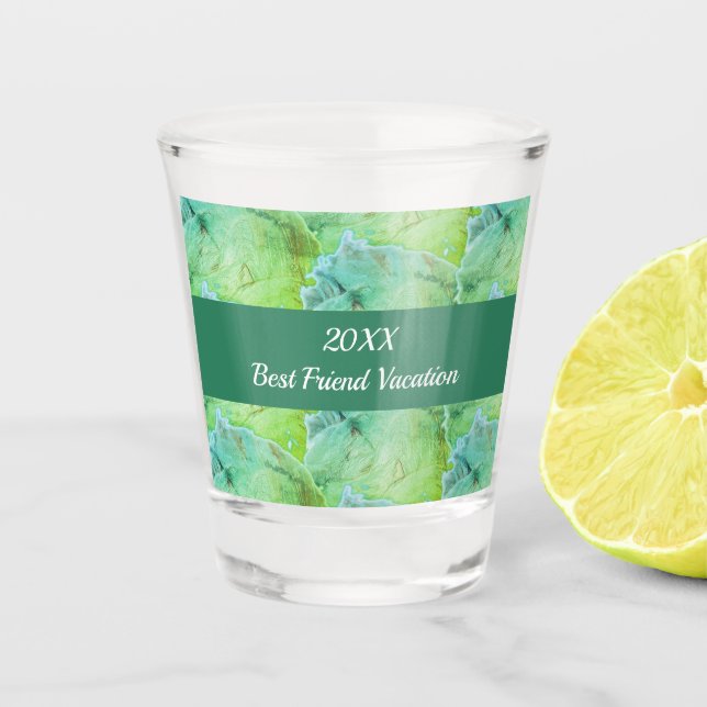 Best Friend Vacation Artistic Green Girls Trip Shot Glass (Front)