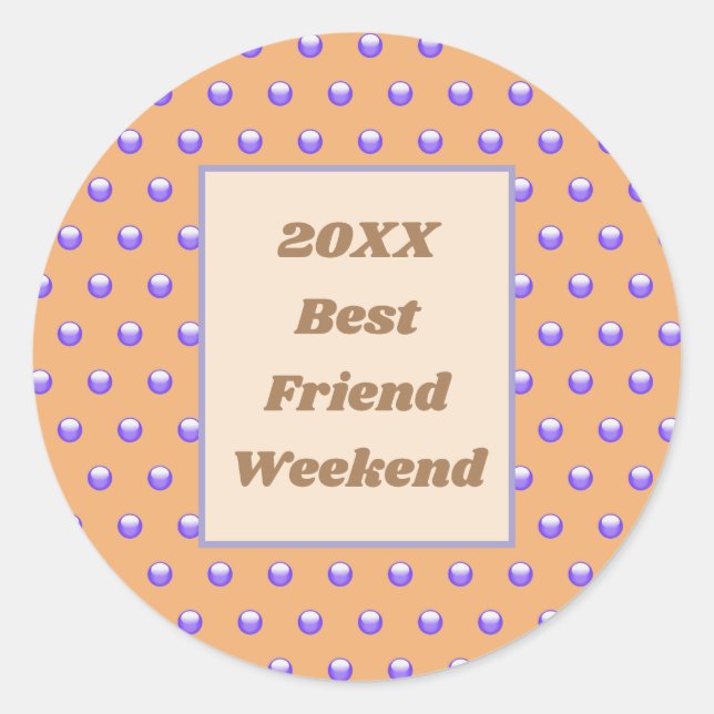 Best Friend Weekend Blue Peach Polka Dot BFF Classic Round Sticker (Front)