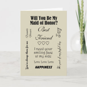 Best Friend Will You Be My Maid of Honour? Beige Invitation