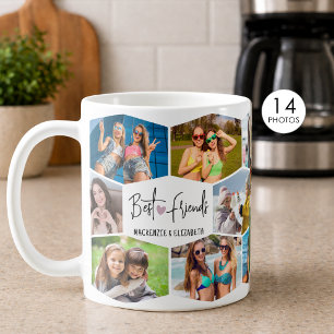 Best Friends 14 Photo Collage Hexagon Pattern Coffee Mug