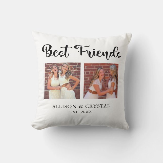 Best Friends 2 photo Collage Hand Lettering Script Cushion (Front)