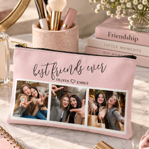 Best Friends 3 Photo Collage Keepsake Blush Pink Accessory Pouch
