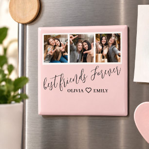 Best Friends 3 Photo Collage Keepsake Blush Pink Magnet