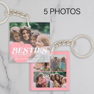 Best friends 5 photo collage girly pink cute key ring