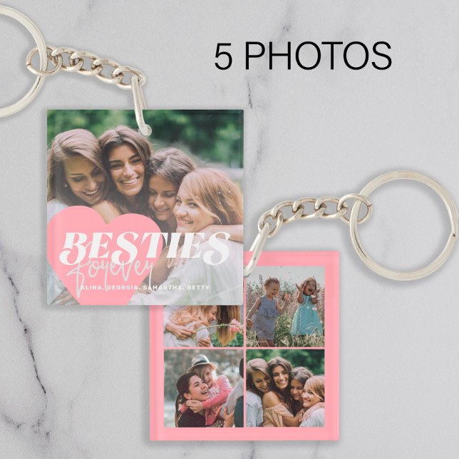 Best friends 5 photo collage girly pink cute key ring (Creator Uploaded)