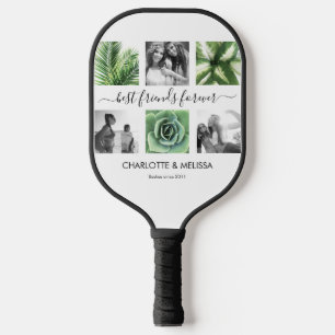 Best friends 6 Photo Collage White Script Pickleball Paddle