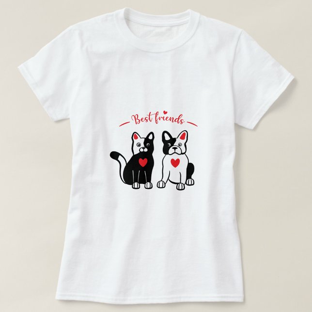 Best Friends Animal T-Shirt ( A graphic design featuring a black and white cat and a black dog!)