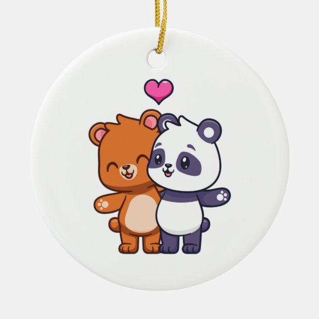 Best Friends Bear and Panda Hug Ceramic Tree Decoration (Front)