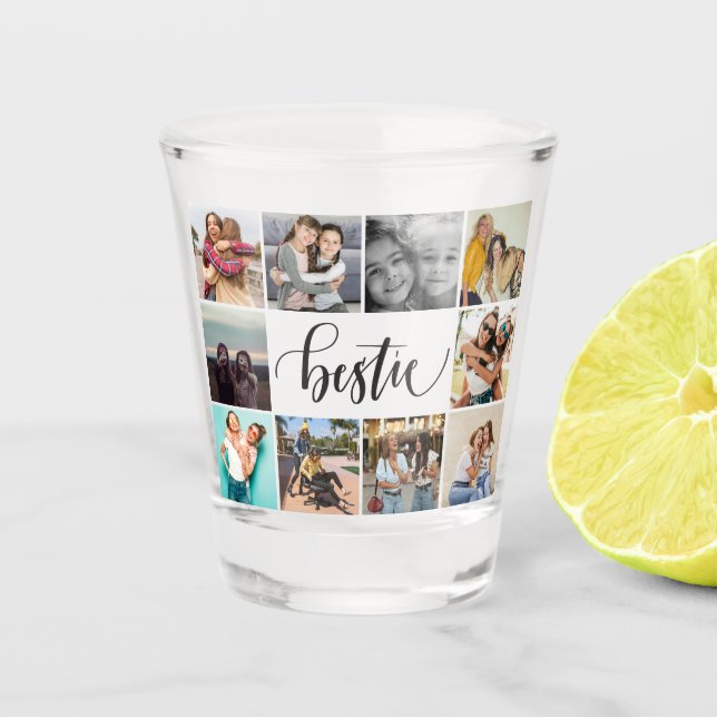 Best friends Bestie 10 photo handwritten modern Shot Glass (Front)