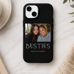 Best Friends Bestie Heart Typography Black Photo iPhone 15 Case