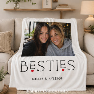 Best Friends Bestie Heart Typography Photo Fleece Blanket