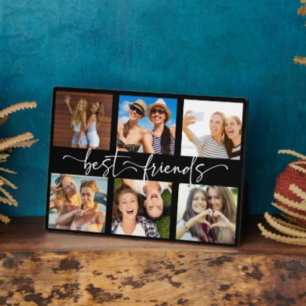 Best Friends Bestie Photo Collage Trendy Script Plaque