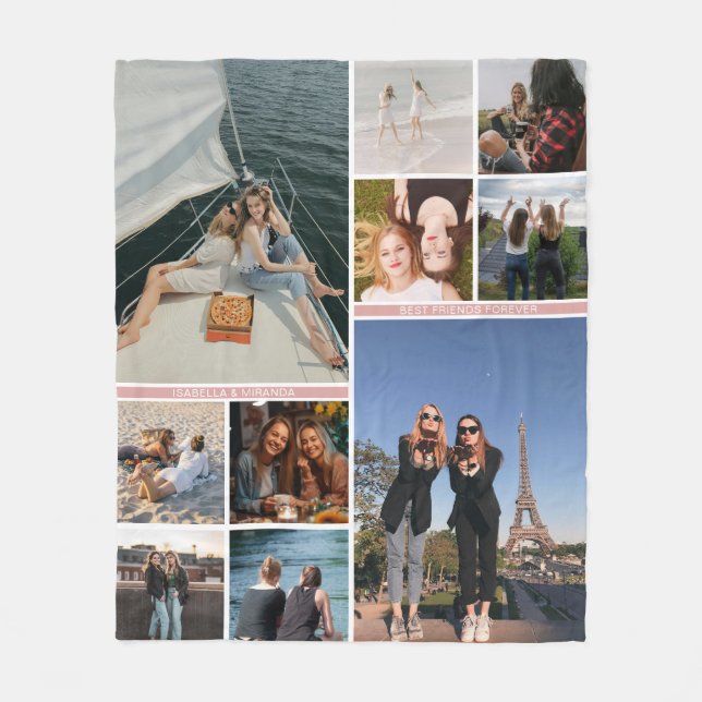 Best Friends Besties 10 Photo Collage Fleece Blanket (Front)