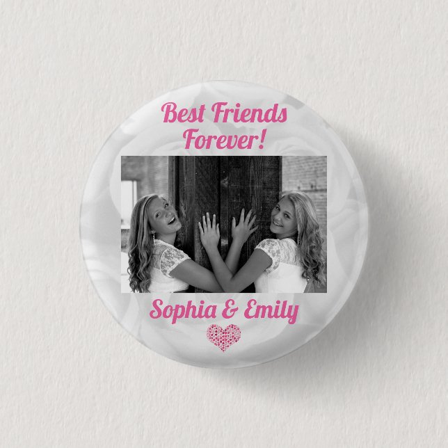 Best Friends Besties BFF Add Photo Names Cute Pink 3 Cm Round Badge (Front)