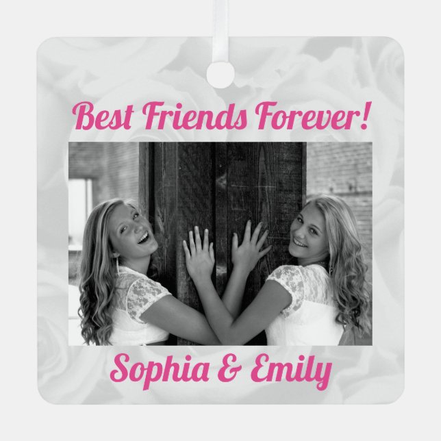 Best Friends Besties BFF Cute Pink Christmas Metal Tree Decoration (Front)