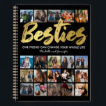Best Friends | Besties Photo Collage Notebook<br><div class="desc">Personalised best friends notebook featuring a trendy black background that can be changed to any colour,  the word "besties" in a faux gold foil script font,  a friendship quote,  your names,  and a 20 square photo collage template for you to customise to your own.</div>