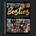 Best Friends | Besties Photo Collage Notebook<br><div class="desc">Personalised best friends notebook featuring a trendy black background that can be changed to any colour,  the word "besties" in a faux gold foil script font,  a friendship quote,  your names,  and a 20 square photo collage template for you to customise to your own.</div>
