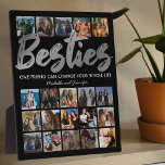 Best Friends | Besties Photo Collage Plaque<br><div class="desc">Personalised best friends fleecy picture plaque featuring a trendy black background that can be changed to any colour,  the word "besties" in a faux silver foil script font,  a friendship quote,  your names,  and a 20 square photo collage template for you to customise to your own.</div>