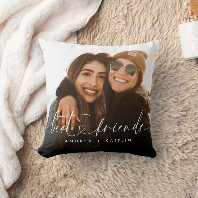 Best Friends BFF Modern Elegant Heart Script Photo Cushion (Blanket)