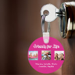 Best friends BFF photo names hot pink white Key Ring<br><div class="desc">A gift for your best friend(s) for birthdays,  Christmas or a special event. White text: Friends for life,  written with a trendy style script. Personalise and use your own photos and names.  A girly hot pink background.</div>