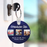 Best friends BFF photo names navy blue white Key Ring<br><div class="desc">A gift for your best friend(s) for birthdays,  Christmas or a special event. White text: Friends for life,  written with a trendy style script. Personalise and use your own photos and names. Navy blue background.  The blue colour is uneven.</div>
