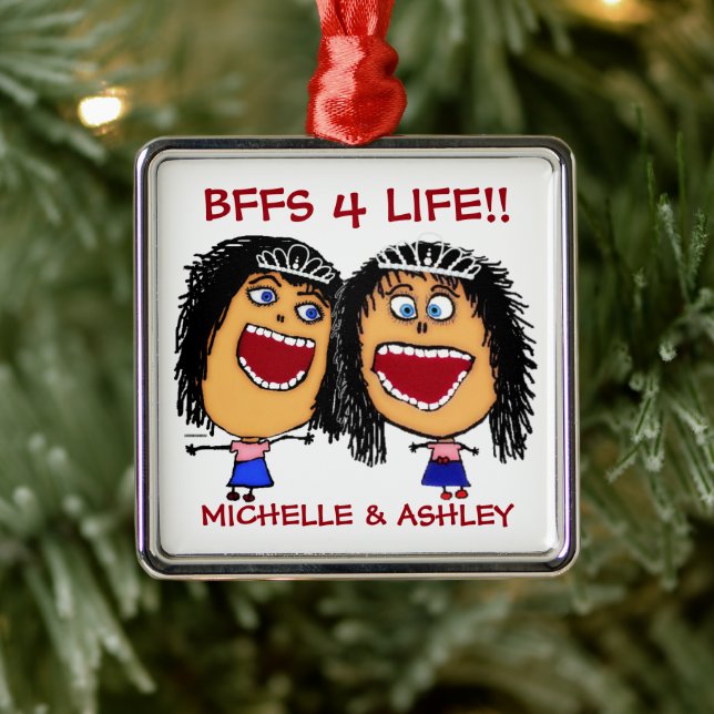 Best Friends BFFS or Sisters Cartoon CUSTOM Metal Tree Decoration (Tree)