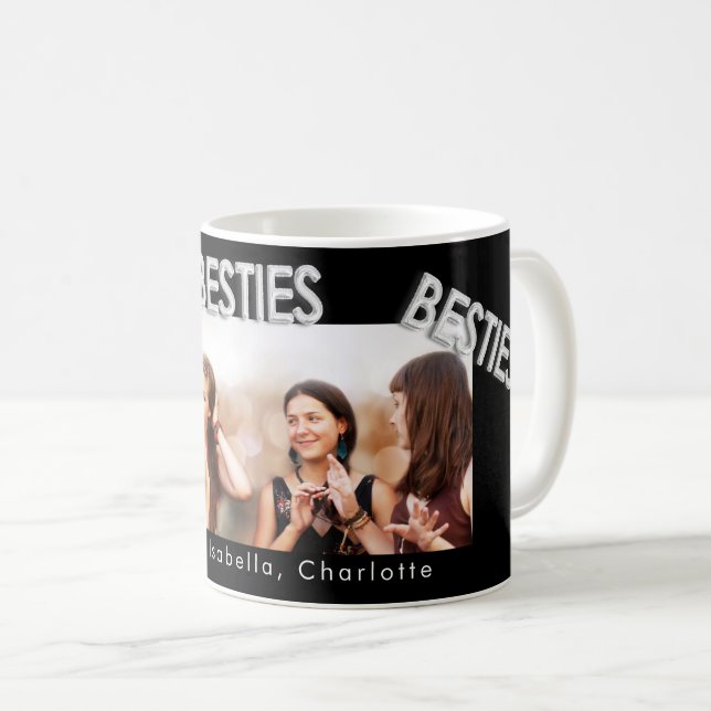 Best friends black silver besties photo coffee mug (Front Right)