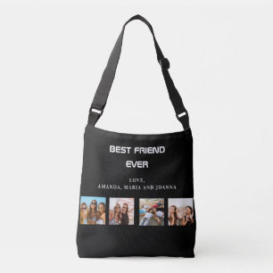 Best friends black white photo collage names crossbody bag