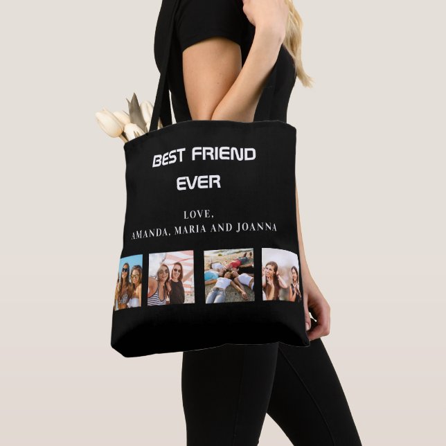  Best friends black white photo collage names Tote Bag (Close Up)