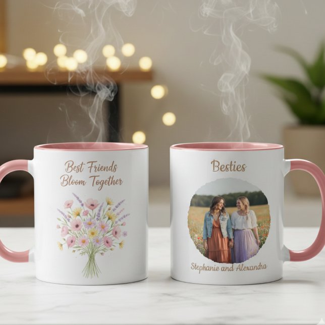 Best Friends Bloom Together Mug (Best friend floral photo coffee mug)