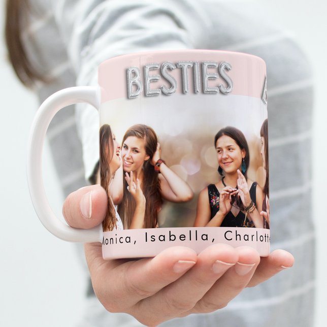Best friends blush pink silver besties photo coffee mug (Creator Uploaded)