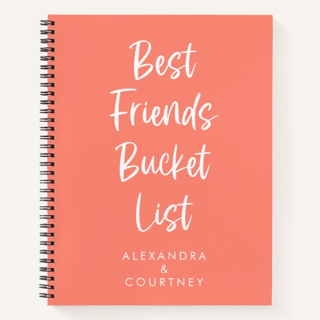 Best Friends Bucket List Personalised Coral Name Notebook (Front)