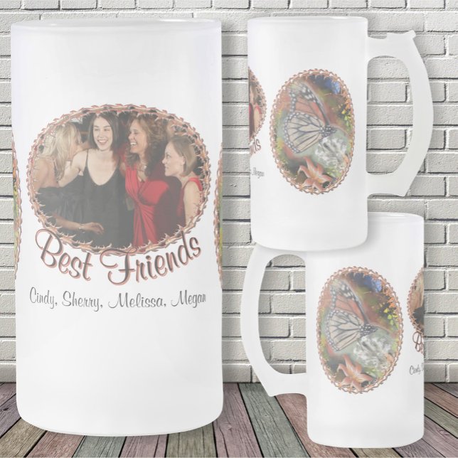 Best Friends Butterfly Flowers Frosted Glass Beer Mug (Creator Uploaded)